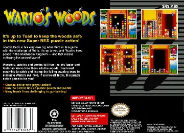 Wario's Woods (USA) box cover back